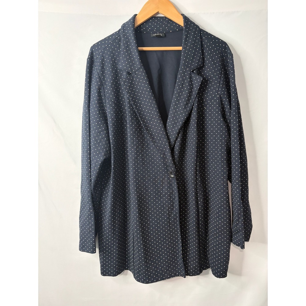 J Jill Wearever Navy Blue Polka Dot Knit Blazer Jacket Plus Sz 3X Stretch Casual